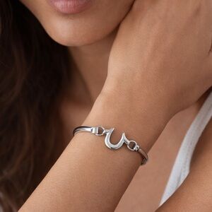 True Religion Sleek Silver U logo Bangle Bracelet
